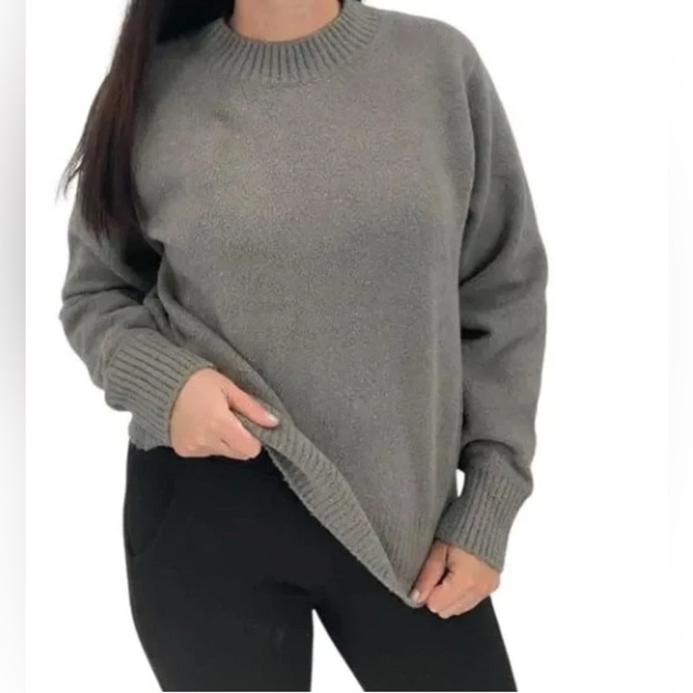 AYR Womens The Little Softie Sweater Mossy Gray Soft Fuzzy Organic Cotton Size S